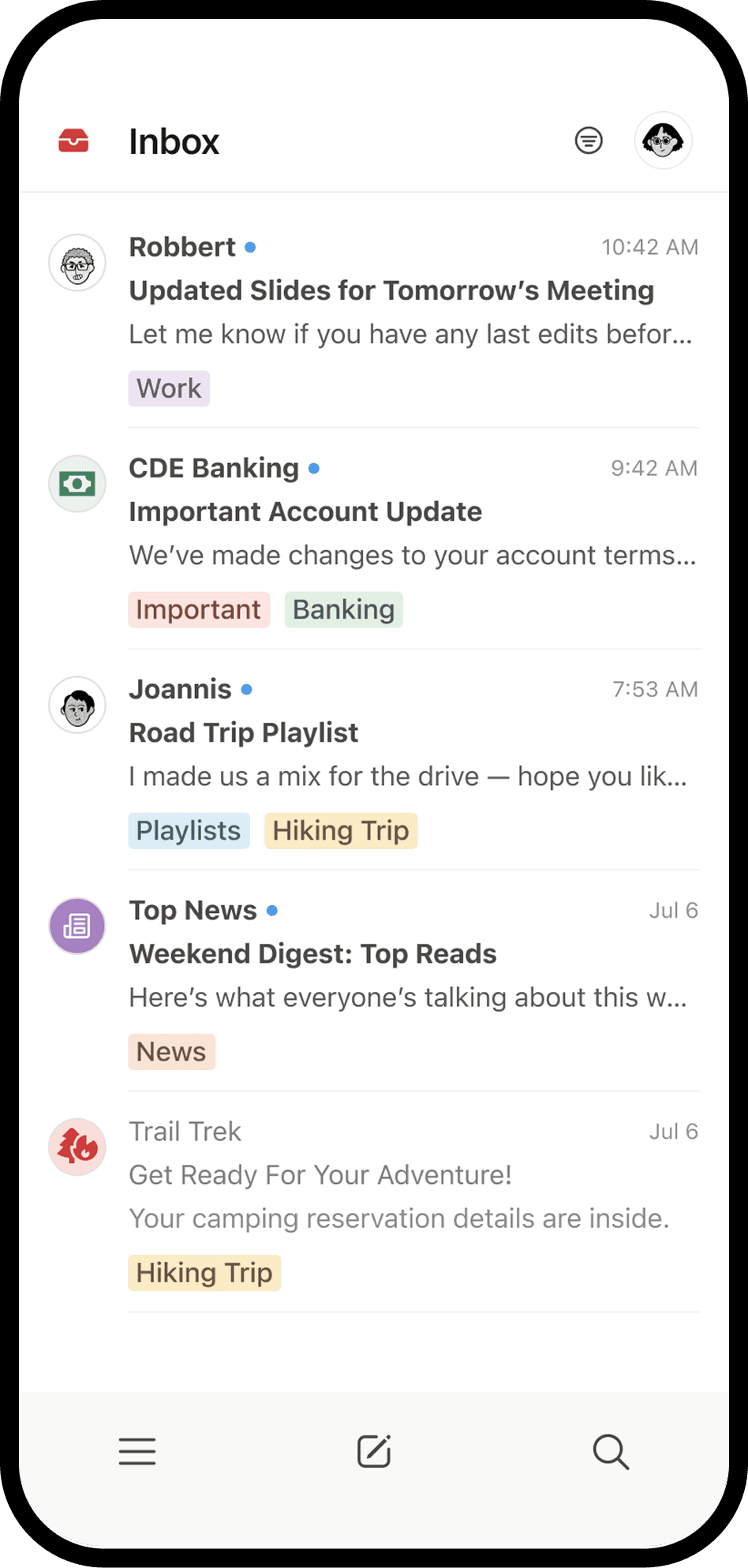 Una captura de pantalla de Notion Mail en dispositivo móvil