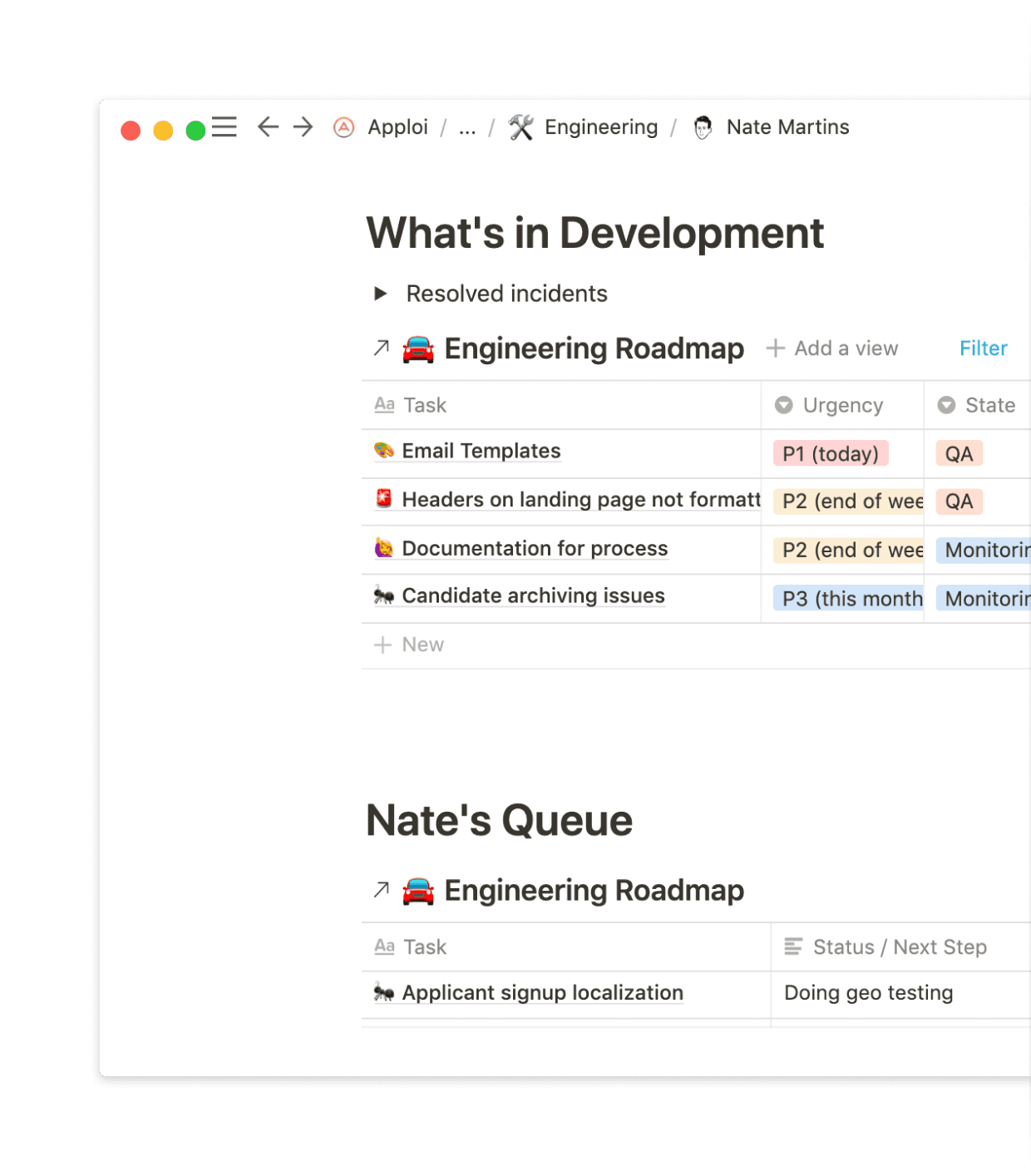 A customized list of priorities for every engineer.