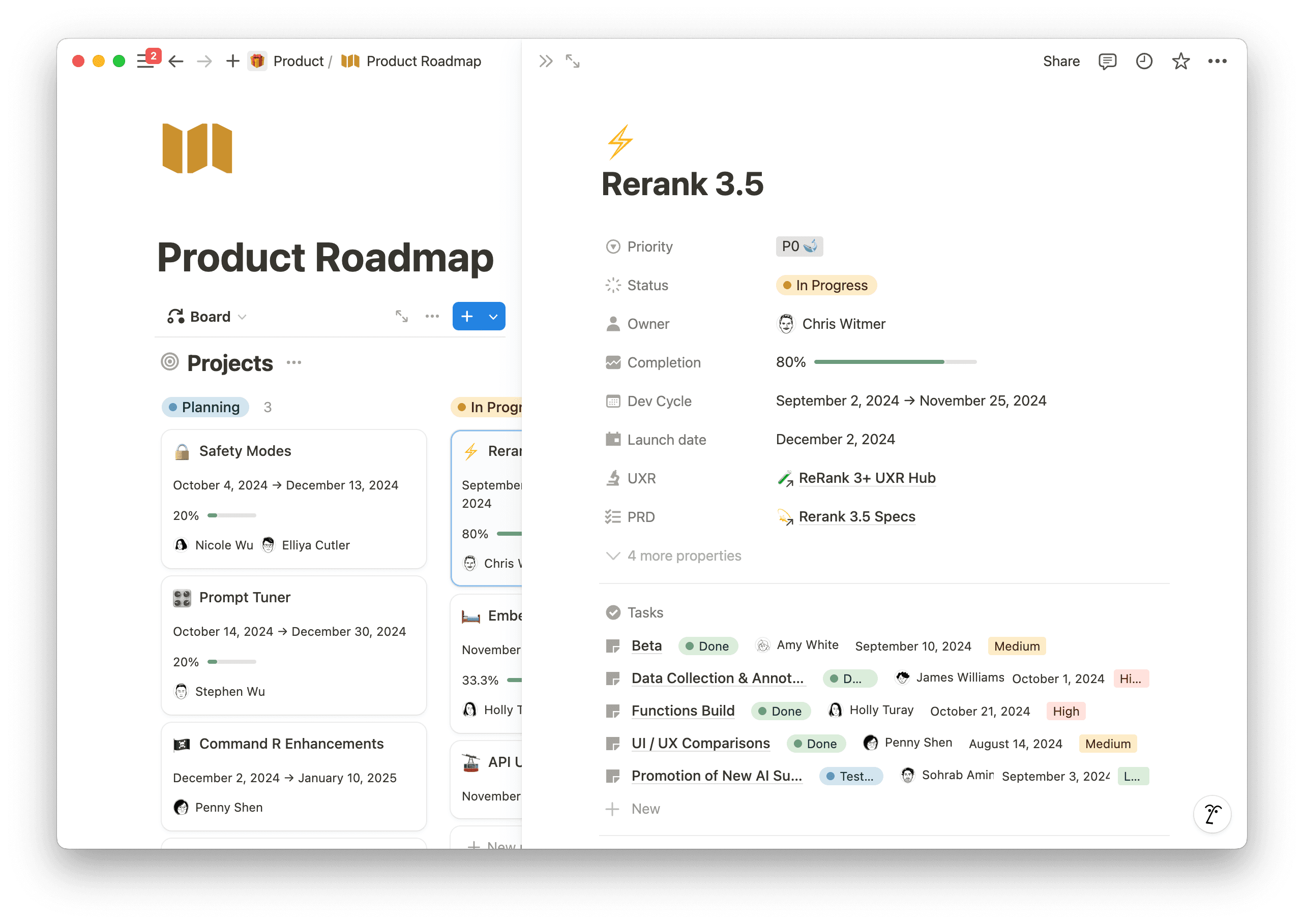 Cohere's product team uses Notion to connect all aspects of product development, making it accessible company-wide. Synced blocks automatically update changes across all linked documents, saving time and ensuring consistency for cross-functional teams.