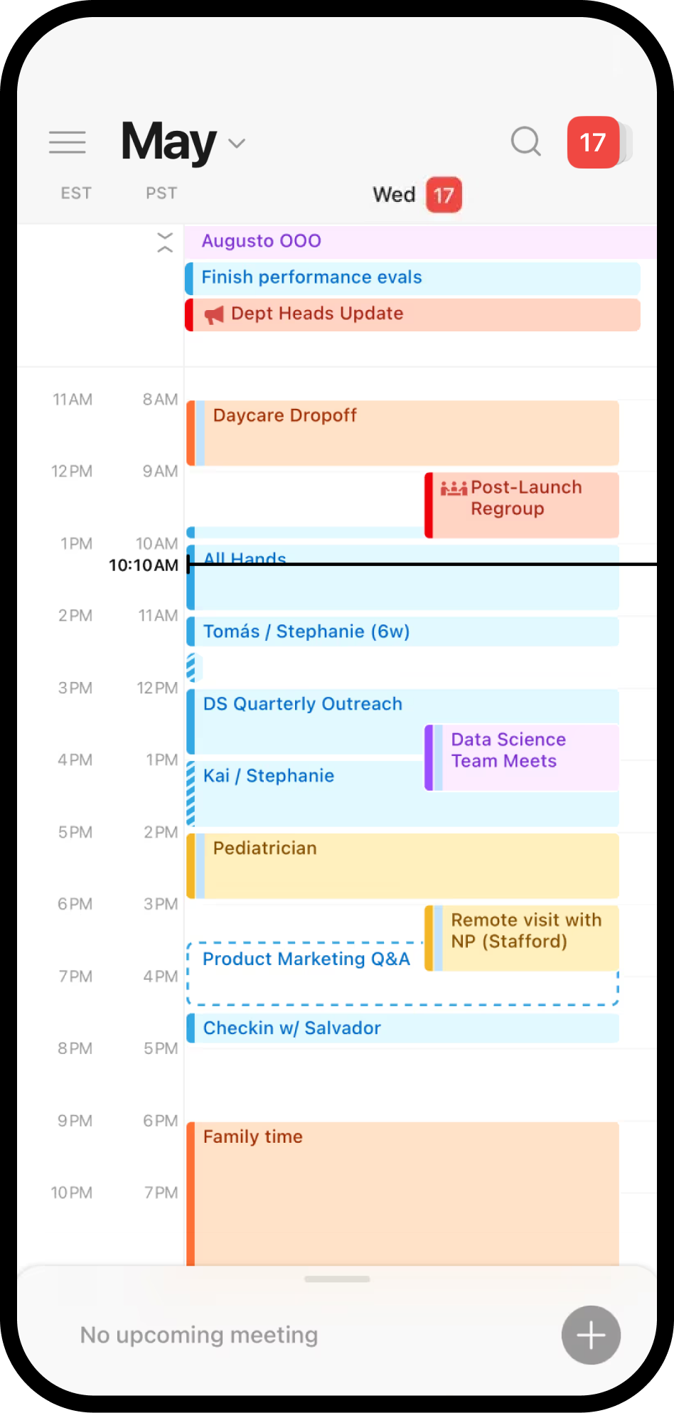 Una captura de pantalla de Notion Calendar en dispositivo móvil