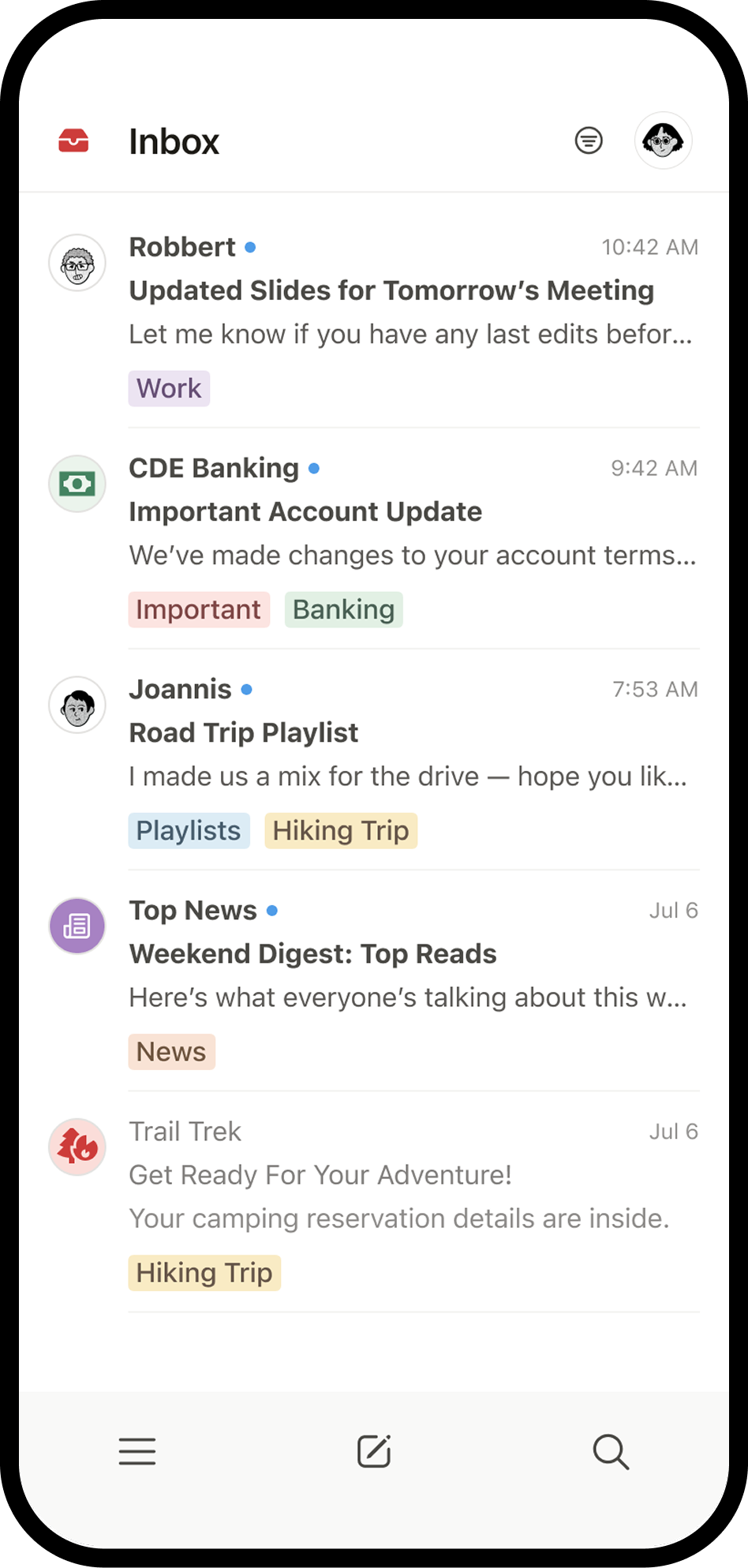 Una captura de pantalla de Notion Mail en dispositivo móvil